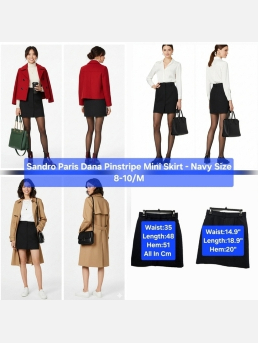 Sandro Dana Pinstripe Mini Skirt In Navy Size 8-10/M